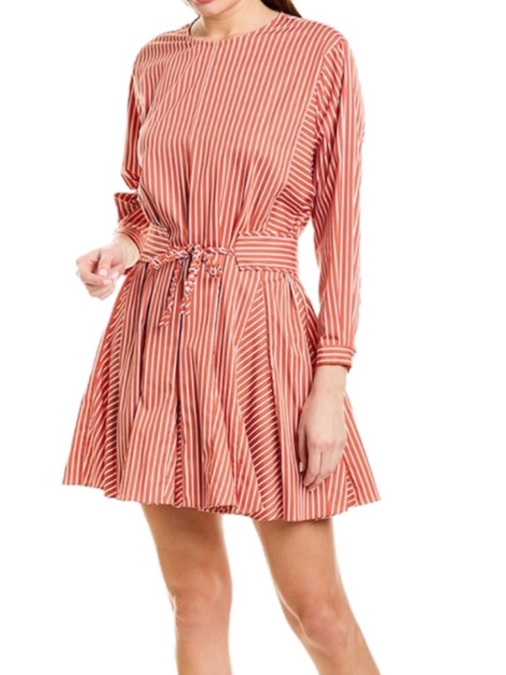 10 Crosby Derek long sleeve Striped Tie-Waist Mini Dress women size 00 red white
